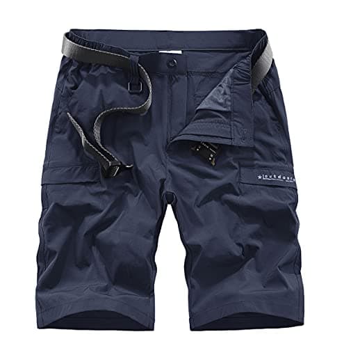 Kolongvangie Men's Outdoor Comfortable Lightweight Cargo Shorts with Multi Pockets — Q02# Navy Blue