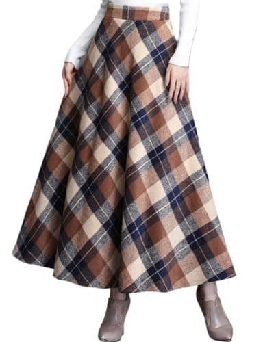 SUNYUESTAR Women's Warm Elastic Waist Wool A-Line Pleated Winter Skirt