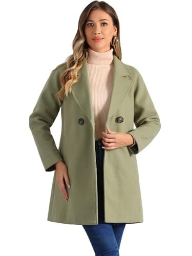 Allegra K Women's Notched Lapel Double Breasted Winter Coats — Pea Green