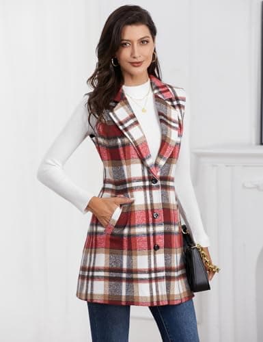 IDEALSANXUN Women's Plaid Sleeveless Blazer Jacket for Fall Winter