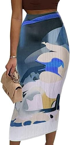 Avanova Women's Floral Print Pencil Midi High-Waisted Skirt — Blue