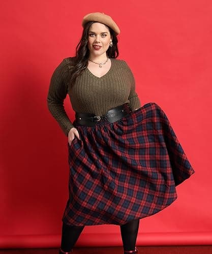 Carcos Plus Size High Waist Flowy A-Line Mini/Midi Skirt XL-5XL