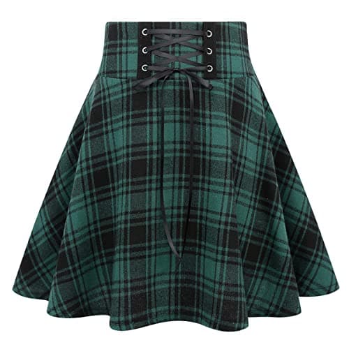 2024 Gothic Plaid Mini Skirts for Women - Short High Waist — Plaid Green 02