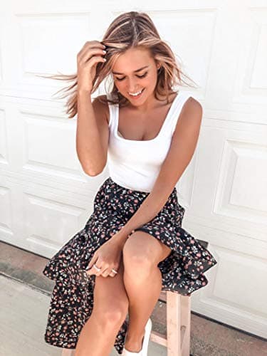 BTFBM Women's 2025 Summer Floral Print Elastic Waist High-Low Boho Maxi Skirt