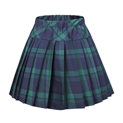 Urban CoCo Women's Elastic Waist Tartan Pleated School Skirt — Series 1 Green