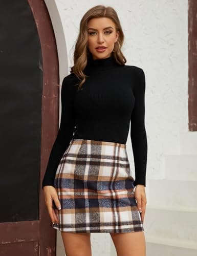 Arssm Women's High Waist Casual Plaid Bodycon Pencil Mini Skirt
