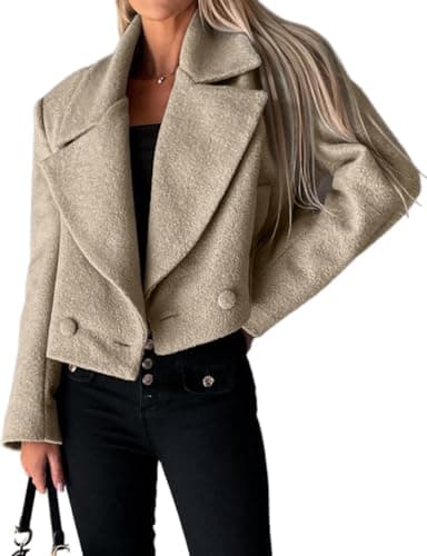 IDEALSANXUN Women's Cropped Trench Coat Fall Winter Double Breasted Blazer Jackets — Khaki