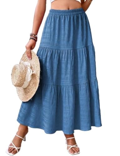 IDEALSANXUN High Waisted Elastic Pleated Maxi Skirt — Navy
