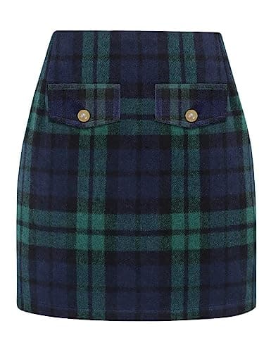 Trendy High Waisted Plaid Mini Skirts for Women — Green