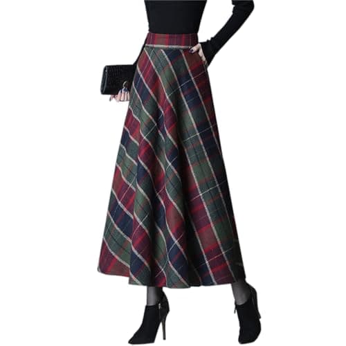 Joe Wenko Women's High Waist Flared Plaid Wool Skirt