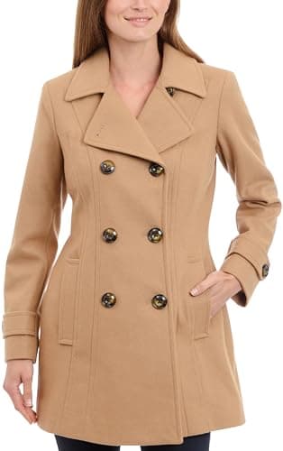 Anne Klein Women's Classic Double Breasted Wool Coat — Camel