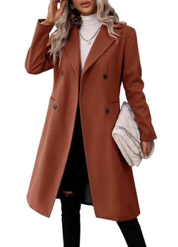 Danedvi Women's Slim Fit Double Breasted Pea CoatWinter Jacket — Red-brown