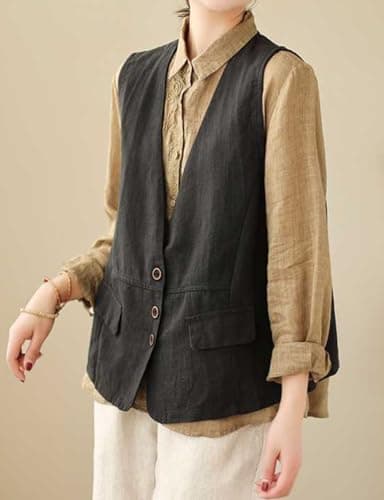 IDEALSANXUN Lightweight Cotton Linen Vest for Women Spring SummerWAISTCOAT