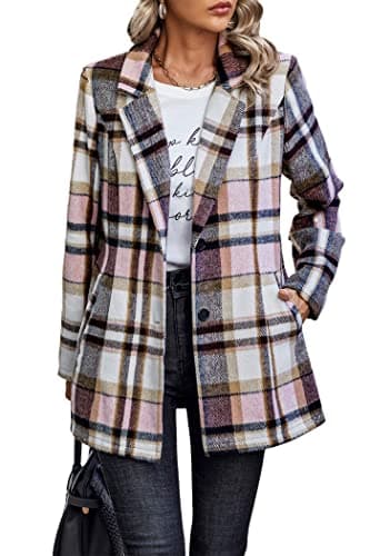 PrettyGarden Women's Plaid Winter Jacket With Pockets — Short Style Pink