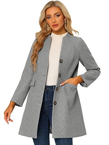 Allegra K Women's Elegant V-Neck Winter Overcoat — Grey