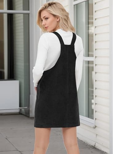 YUENIU Women's Stylish Corduroy Overall Dress with Adjustable Straps Pockets