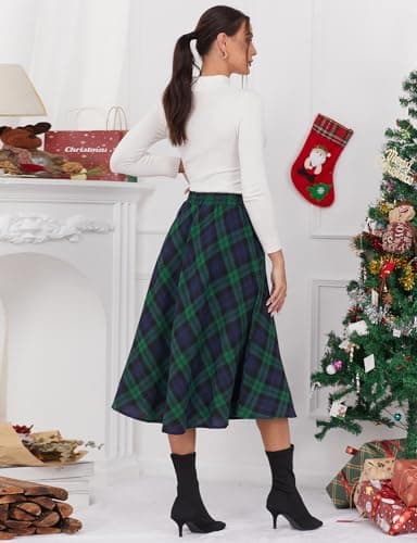 Women's Plaid A-line Midi Pleated Skirt
