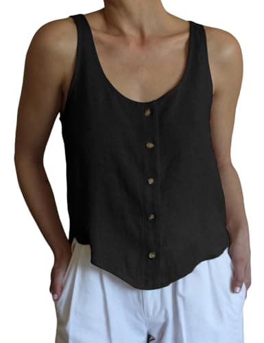 IDEALSANXUN Women's Linen Scoop Neck Button Down Sleeveless Top