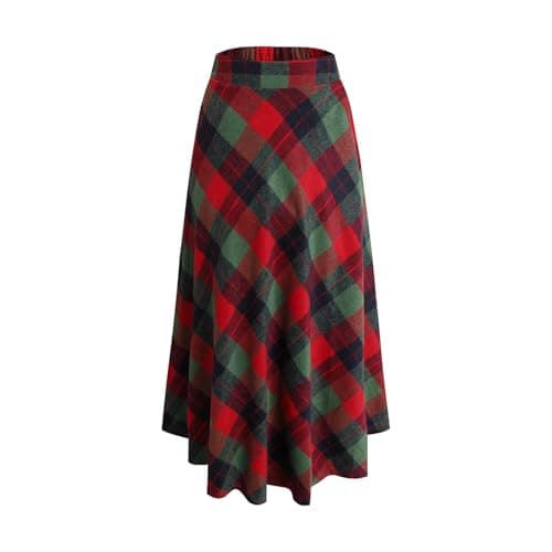 Artykey Women's High Waist Warm Plaid Wool Maxi Skirt S-3XL — 889 Green