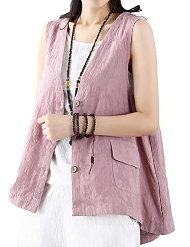 Cotton Linen Sleeveless Vest Women Fashion Casual Blazer