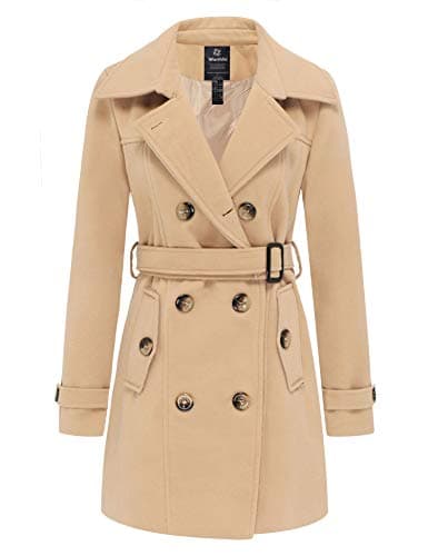 Women's Double Breasted Winter Trench Coat with Belt by Wantdo — Khaki