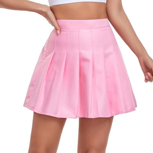 Tivifox Women's High-Waisted Pleated Skirt with Shorts Mini Skorts — Pink