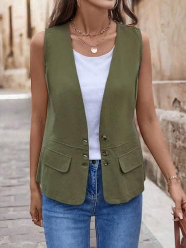 IDEALSANXUN Women's Lightweight Cotton Linen Casual Vest Tops