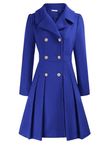 GRACE KARIN Women's Trench Coat Notch Lapel Double Breasted Pea Coat Jacket — Royal Blue