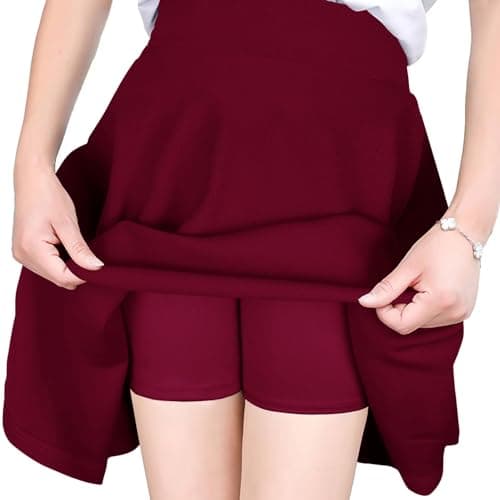 Women's Mini Flared A-Line Stretchy Party Skirts with Shorts — Burgundy