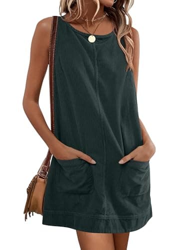 Caracilia Women's 2025 Trendy Corduroy Overall Mini Dress — Deep Green