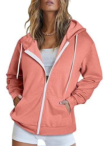Women's Zip Up Hoodie Sweatshirt Jacket Coat — A Pink