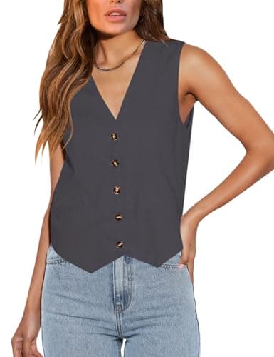 Floral Find Women's Casual Sleeveless V-Neck Business Vest with Pocket — Charcoal