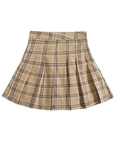 Women's Casual Plaid High Waist A-Line Mini Skirt for WDIRARA — Multicolored Khaki