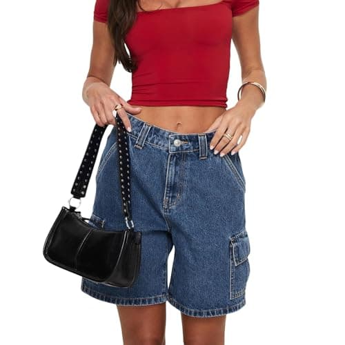 Giraropa Women's Vintage Baggy Denim Bermuda Shorts with Pockets
