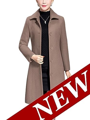 Jenkoon Women's Wool Trench Coat Winter Long Overcoat — Camel