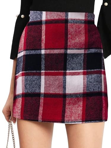 Floerns Women's Plaid High Waist Mini Skirt — Red Black Multi