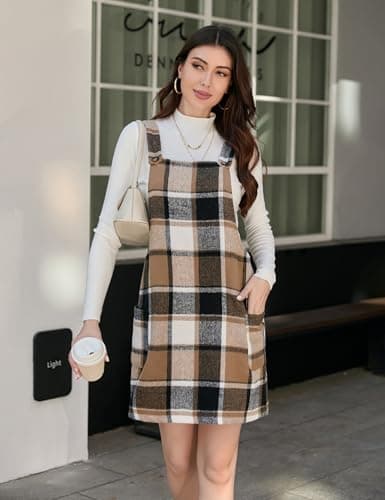 Plaid Overall Dress for Women: Fall/Winter Pinafore Jumper