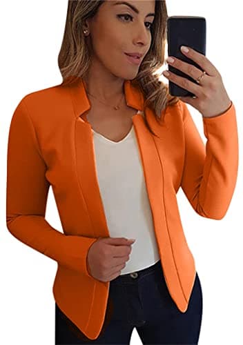 BOFETA Women's Lightweight Long Sleeve Open Front Business Blazer — Tangerine