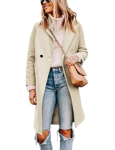 Tanming Women's Mid-Length Wool Blend Notch Lapel Trench Coat — Beige