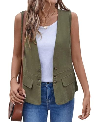 IDEALSANXUN Women's Lightweight Cotton Linen Casual Vest Tops