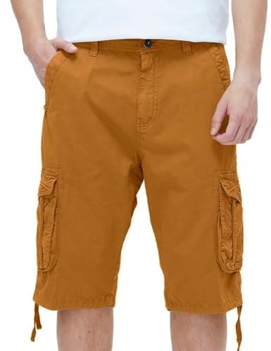 BEST SOUTH Men's Casual Long Cargo Shorts 13 Inches Relaxed Fit with Pockets — Brownish Yellow