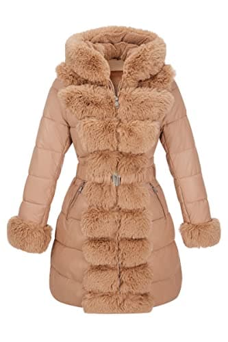 RISISSIDA Women's Warm Puffer Coat with Long Fur Collar Cold-Resistant