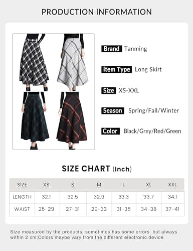 Women's Winter Wool Plaid A-Line Long Skirt