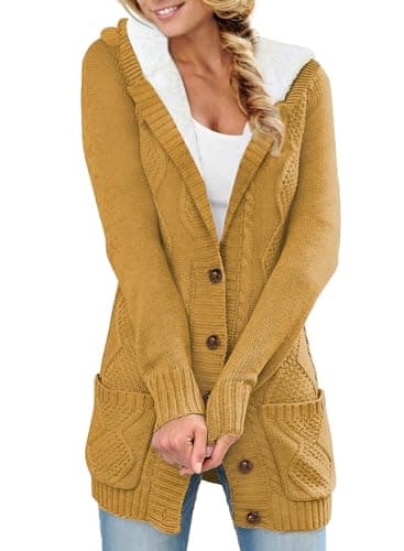 Sidefeel Women's Hooded Fleece Cardigan Winter Coat with Pockets — Hooded Khaki