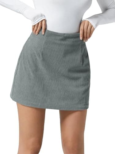 Wenrine Women's High Waist Mini Corduroy A-Line Skirt — Dark Grey