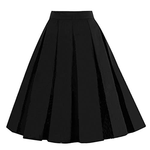 Girstunm Women's Floral Print A-line Midi Skirt with Pockets — A-solid-black