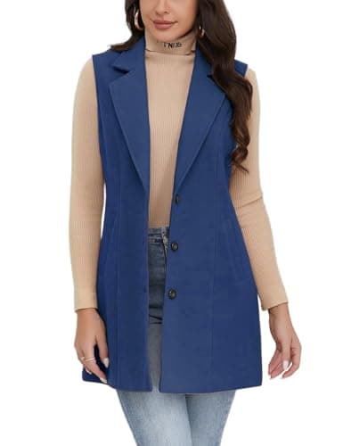 IDEALSANXUN Women's Plaid Sleeveless Blazer Jacket for Fall Winter — Pure Misty Blue