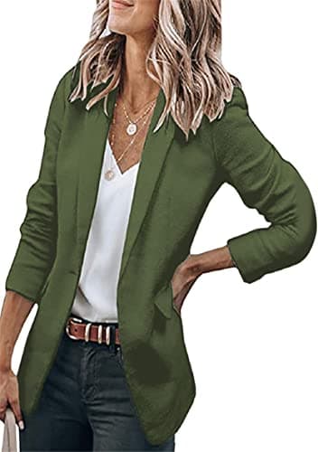 WIWIQS Women's Comfortable Long-Sleeve Open Front Blazer Suit — Army Green