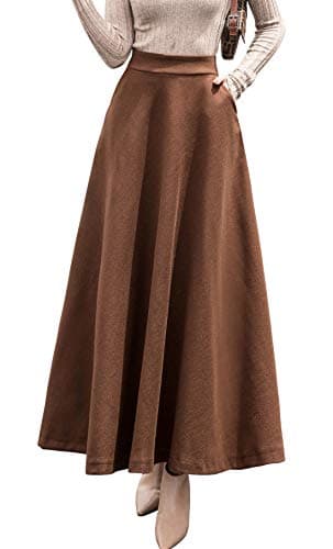 Women's Wool A-Line Maxi Skater Skirt for Fall Winter
