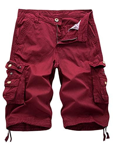 IDEALSANXUN Men's Casual Loose Fit Multi-Pocket Military Style Shorts — Wine
